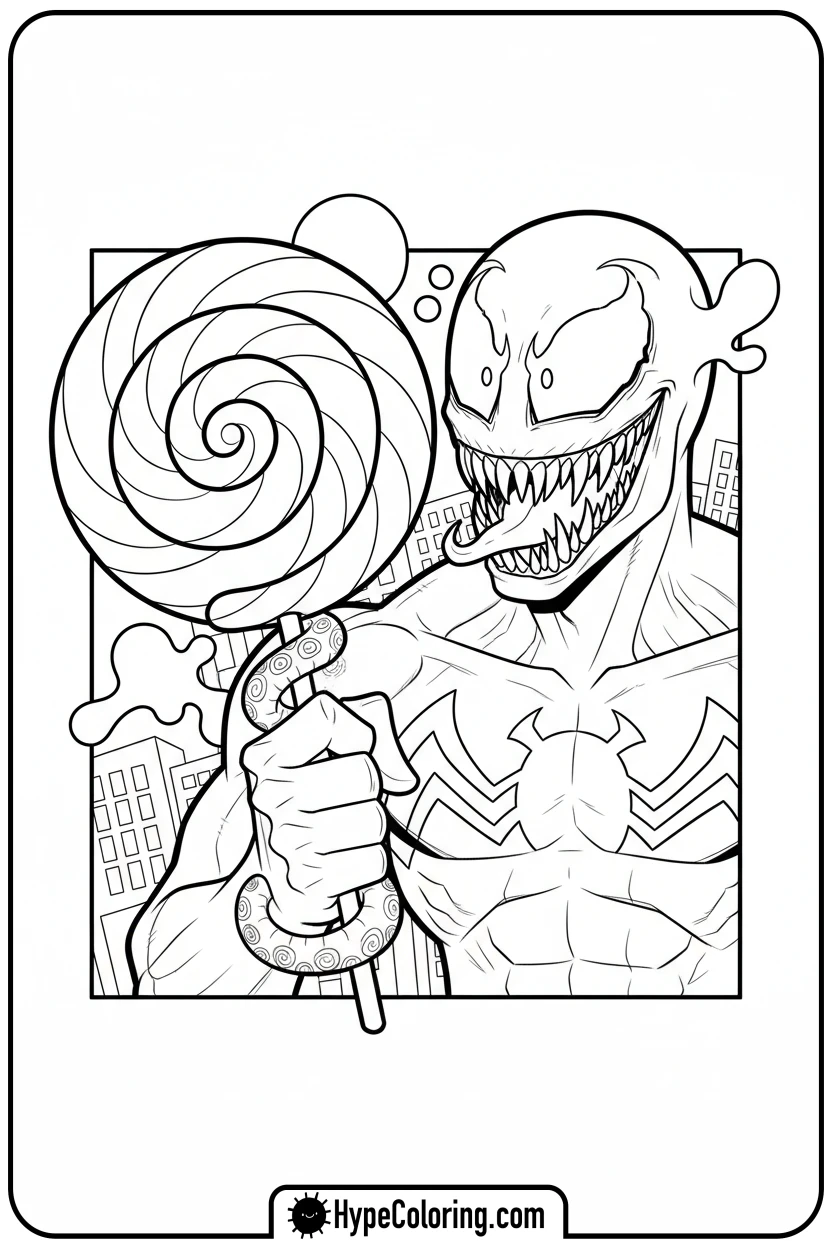 Click to download PDF venom-holding-lollipop - venom coloring pages