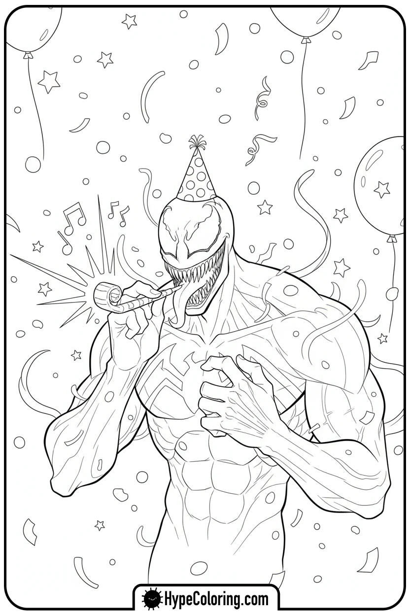 Click to download PDF venom-at-party-with-hat - venom coloring pages