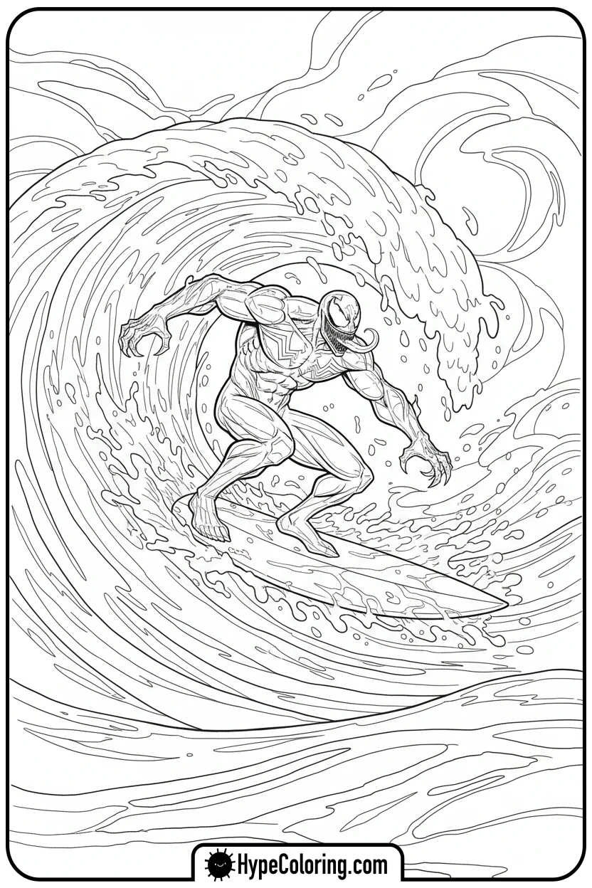 Click to download PDF venom-surfing-a-wave - venom coloring pages
