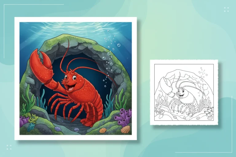 a-curious-lobster-peeking-out - coloring page of ocean animals​