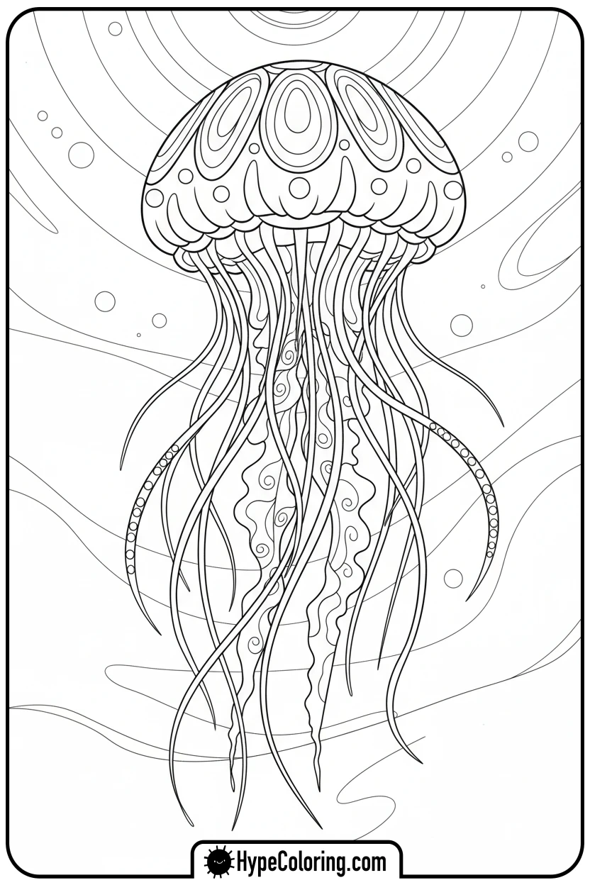 jellyfish-floating-gracefully - coloring page of ocean animals​