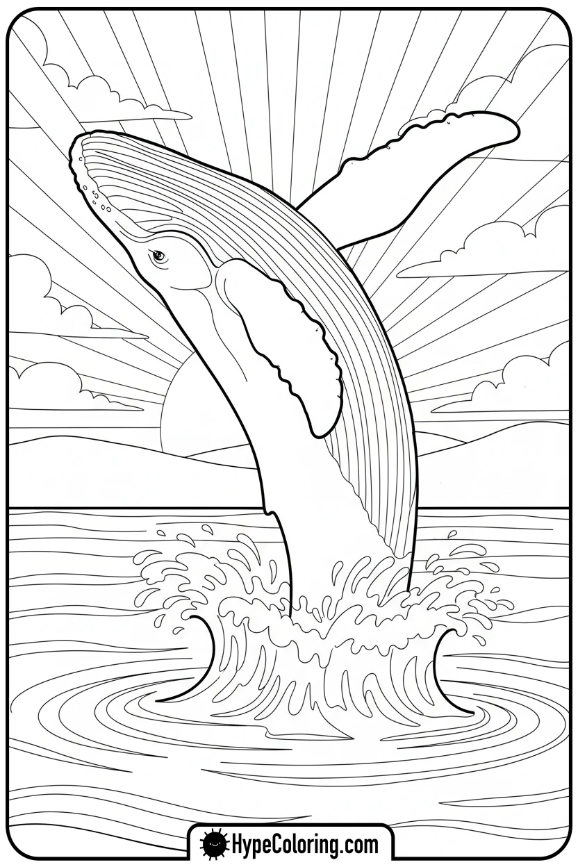 whale-breaching-ocean-surface - coloring page of ocean animals​