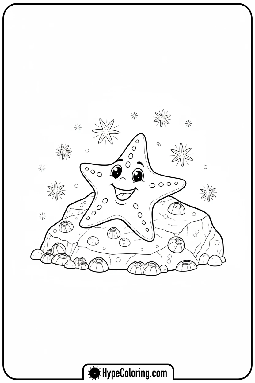 starfish-on-rock-with-friends - coloring page of ocean animals​