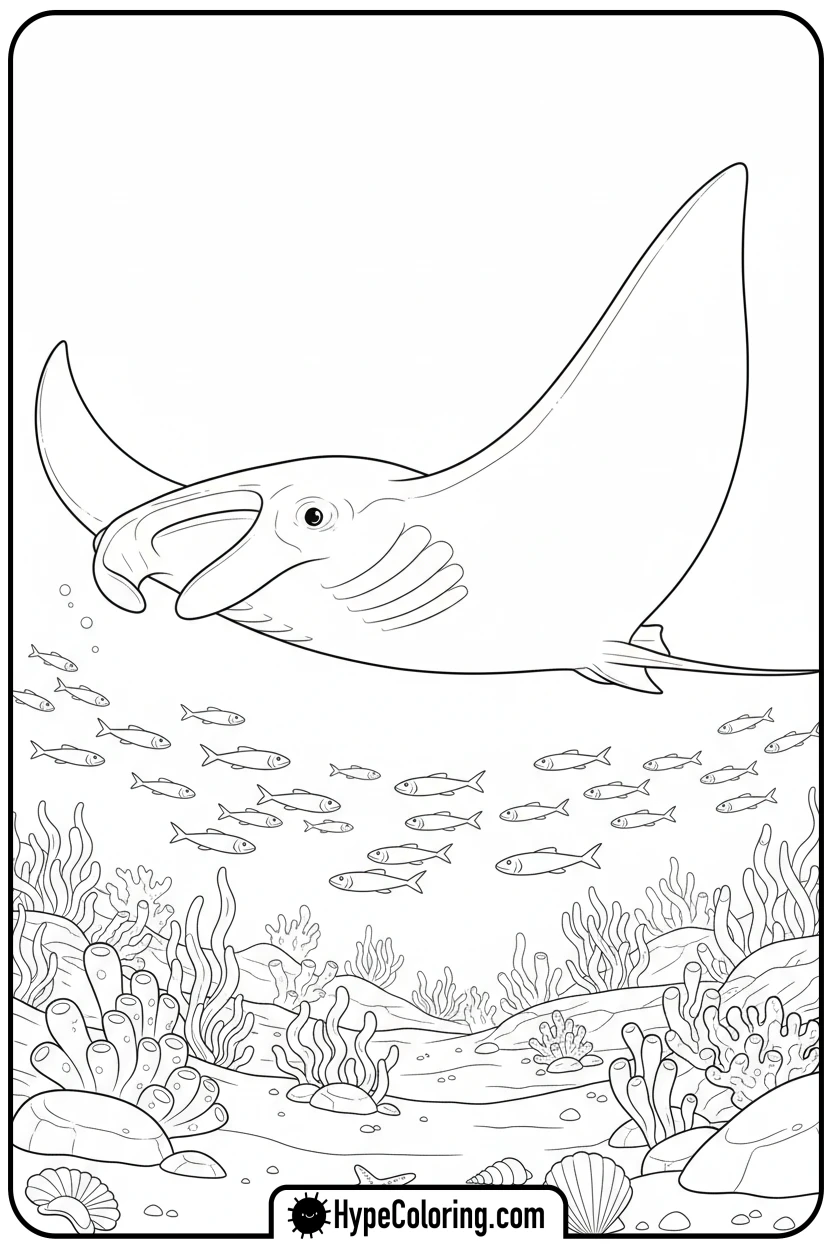 manta-ray-gliding-over-seabed - coloring page of ocean animals​