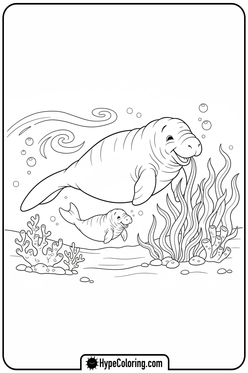 dugong-eating-sea-grass - coloring page of ocean animals​