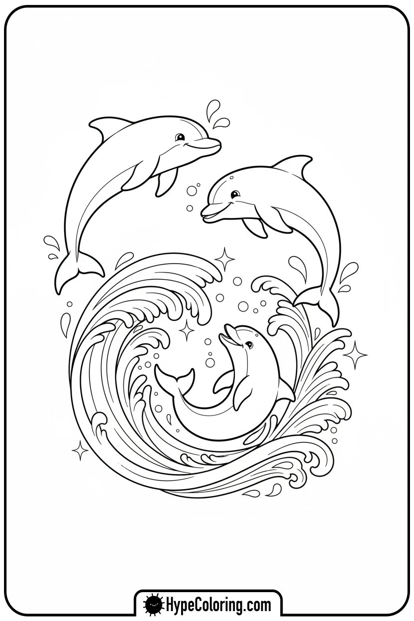 pod-of-dolphins-swimming - coloring page of ocean animals​