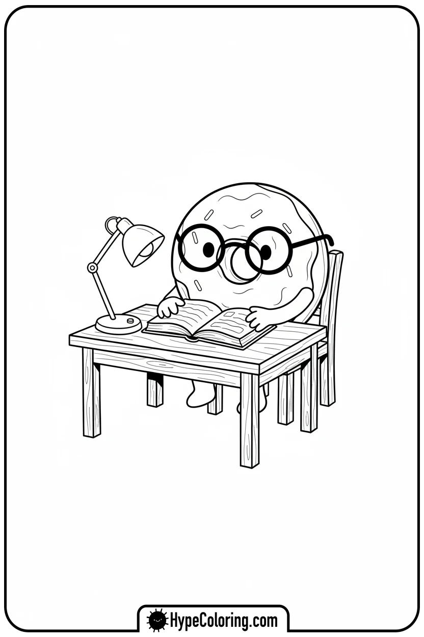 donut-reading-a-book - donut coloring page