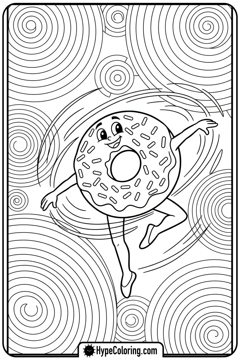donut-dancing-gracefully - donut coloring page