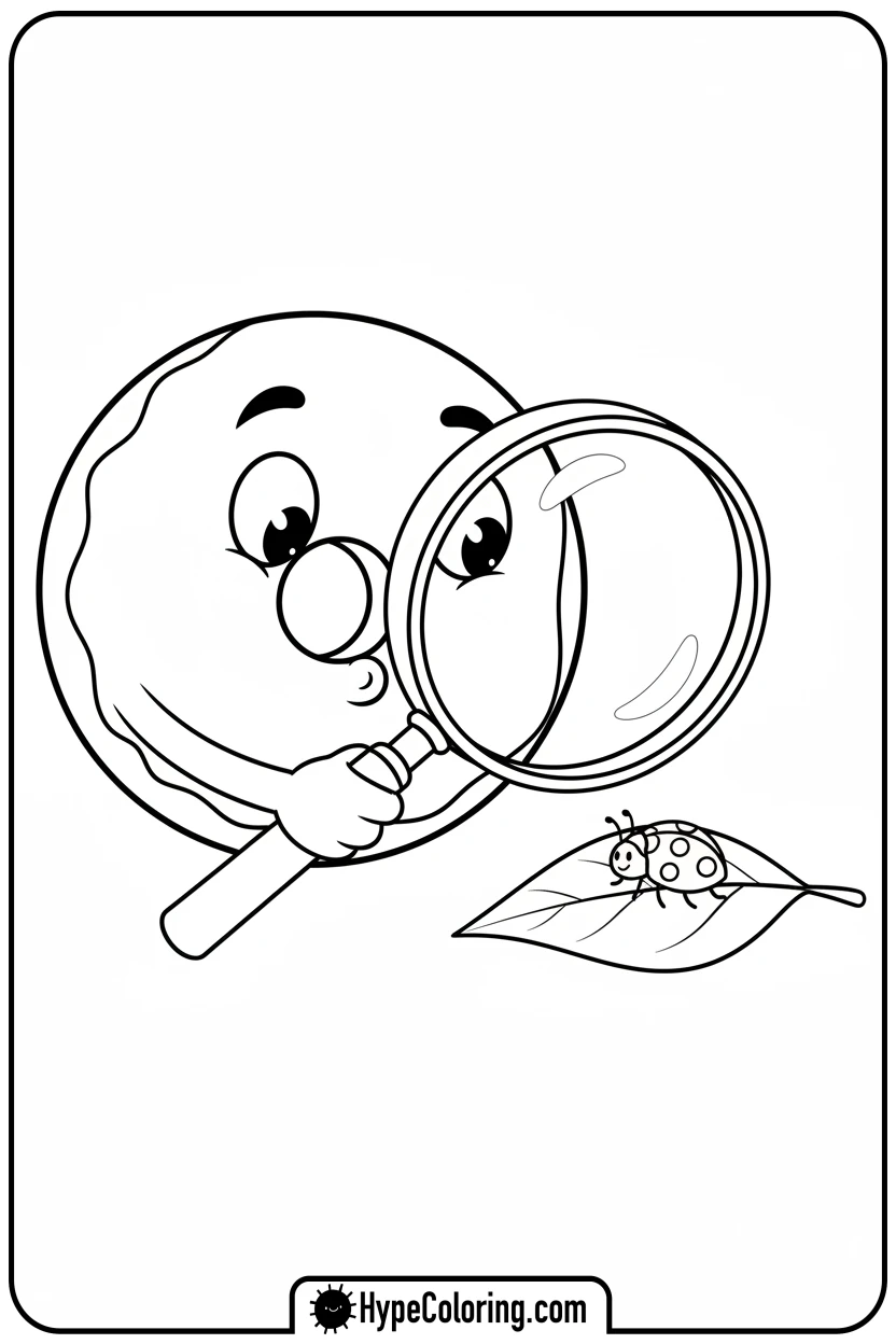 donut-examining-a-ladybug - donut coloring page