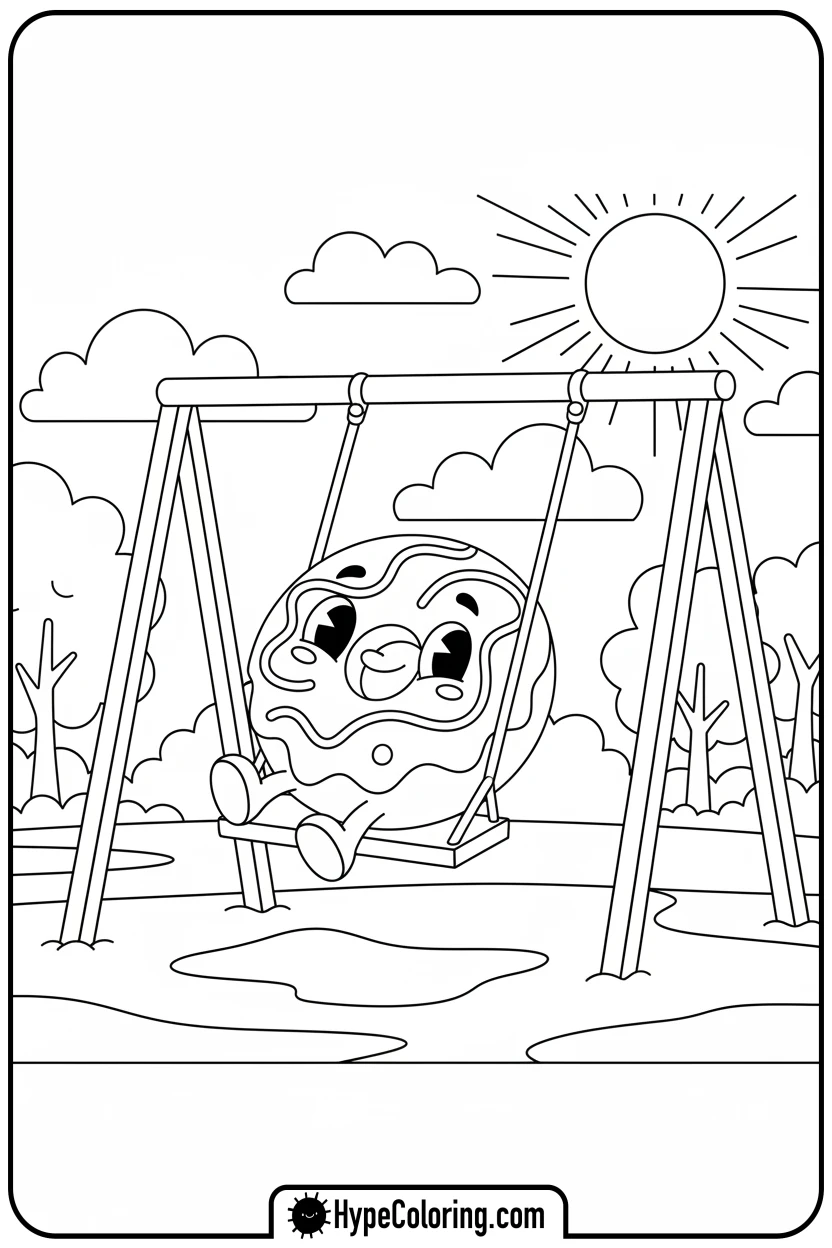 donut-on-a-swing - donut coloring page