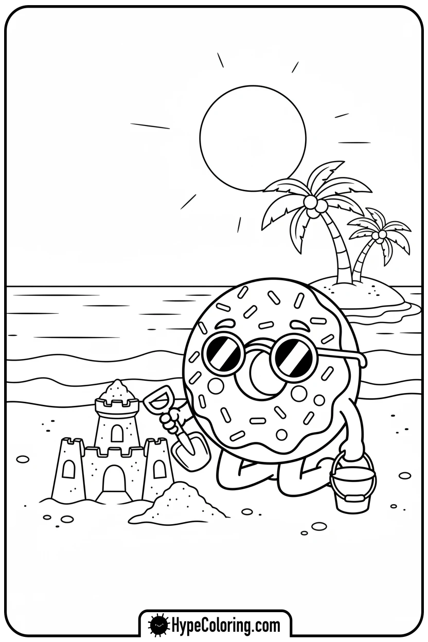 donut-building-sandcastle - donut coloring page