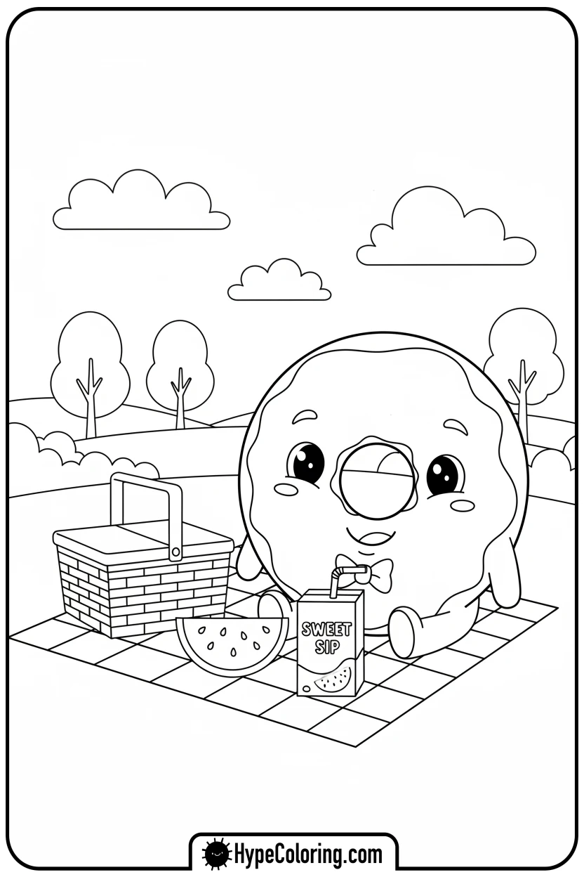 donut-having-a-picnic - donut coloring page
