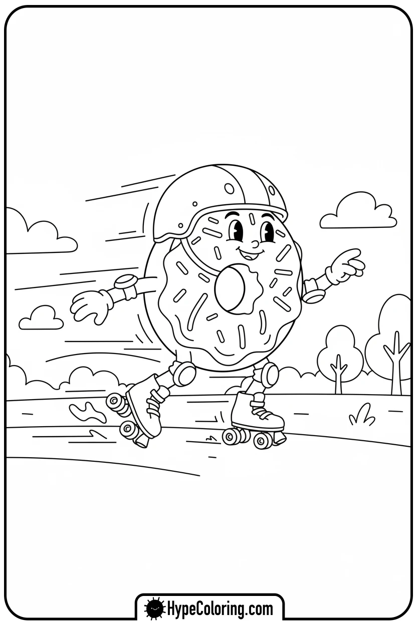 donut-rollerblading - donut coloring page