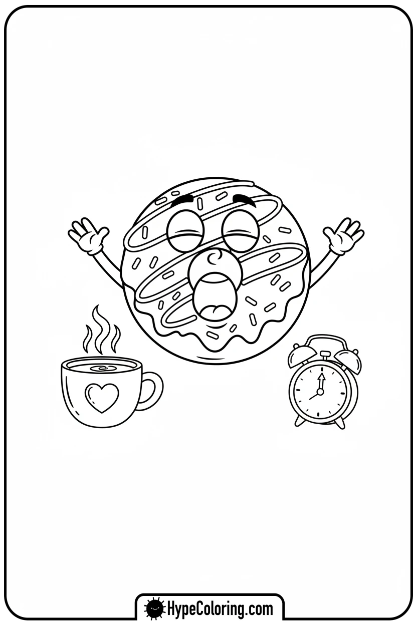 donut-yawning-and-stretching - donut coloring page