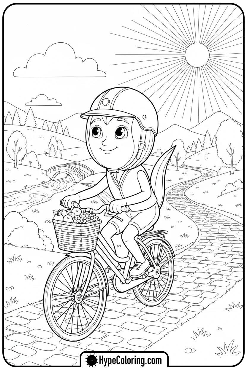 tulip-riding-a-bicycle - flower coloring pages for adults
