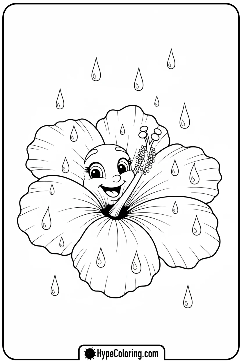 hibiscus-catching-raindrops - flower coloring pages for adults