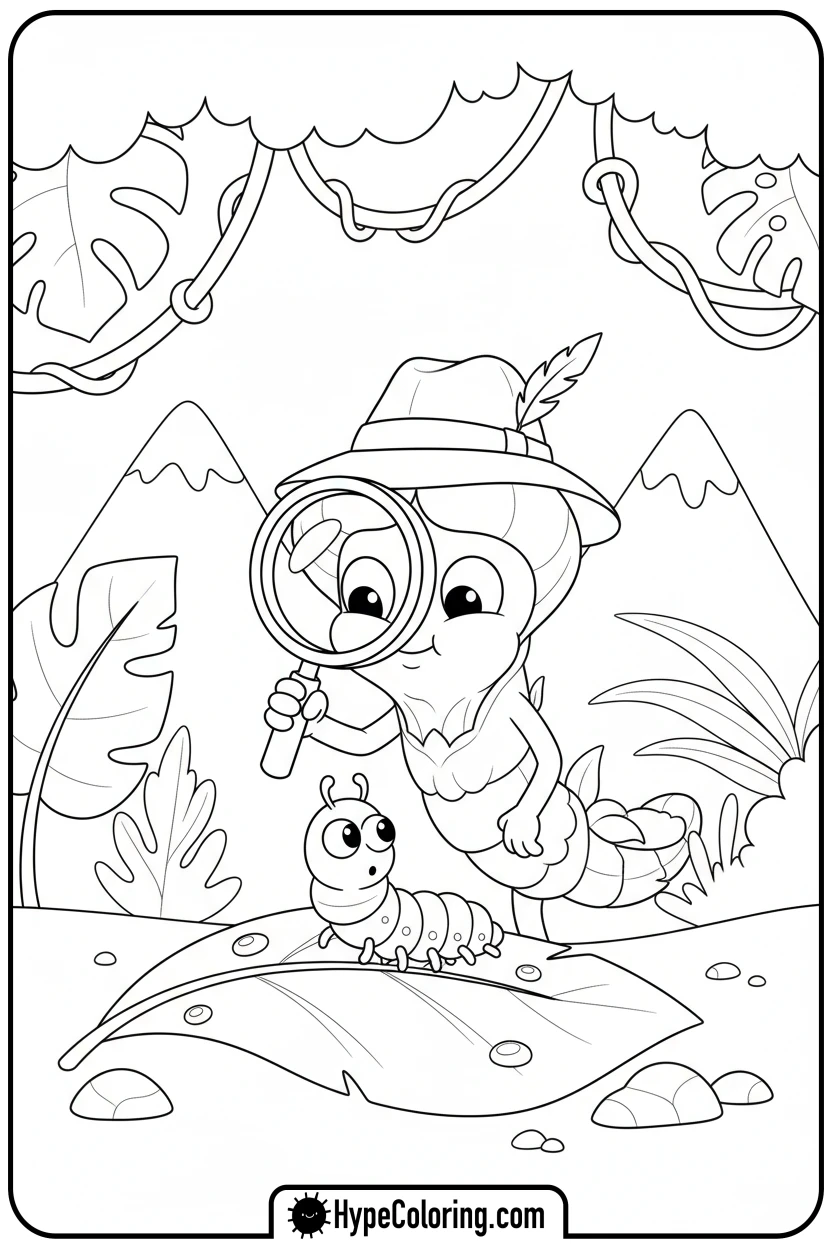 snapdragon-exploring-with-magnifying-glass - flower coloring pages for adults