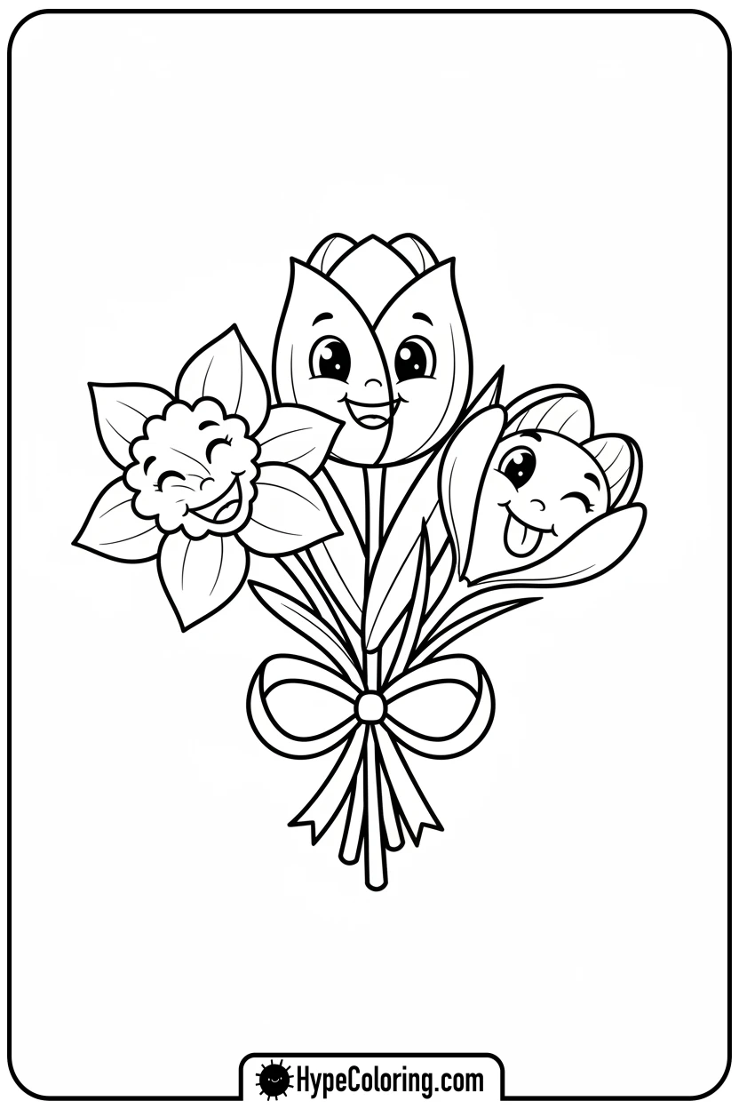 happy-flower-bouquet - flower coloring pages for adults