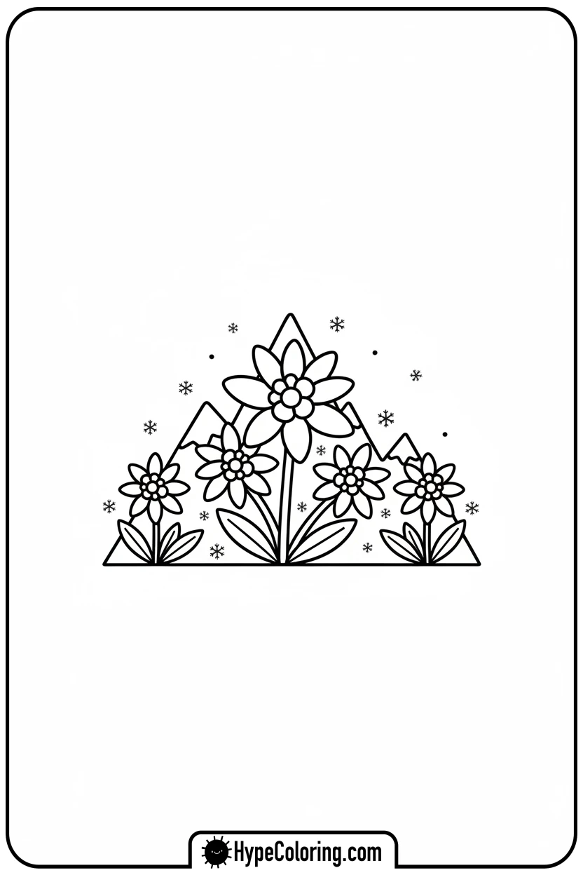 edelweiss-with-snowflakes - flower coloring pages for adults