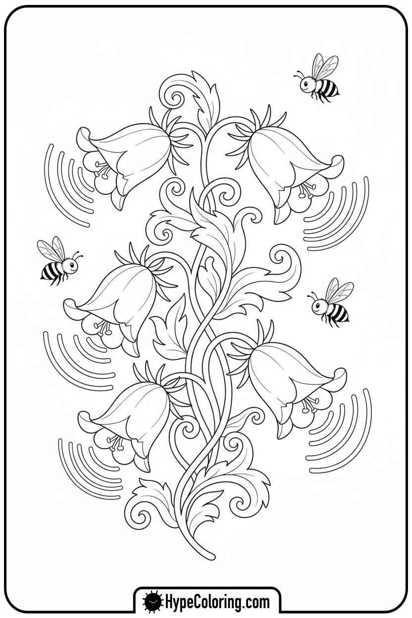 bellflowers-chiming - flower coloring pages for adults