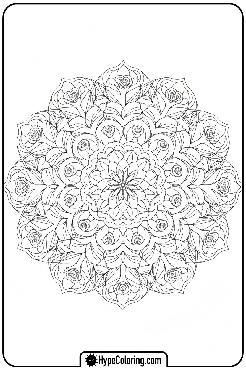 rose-petal-mandala - flower coloring pages for adults