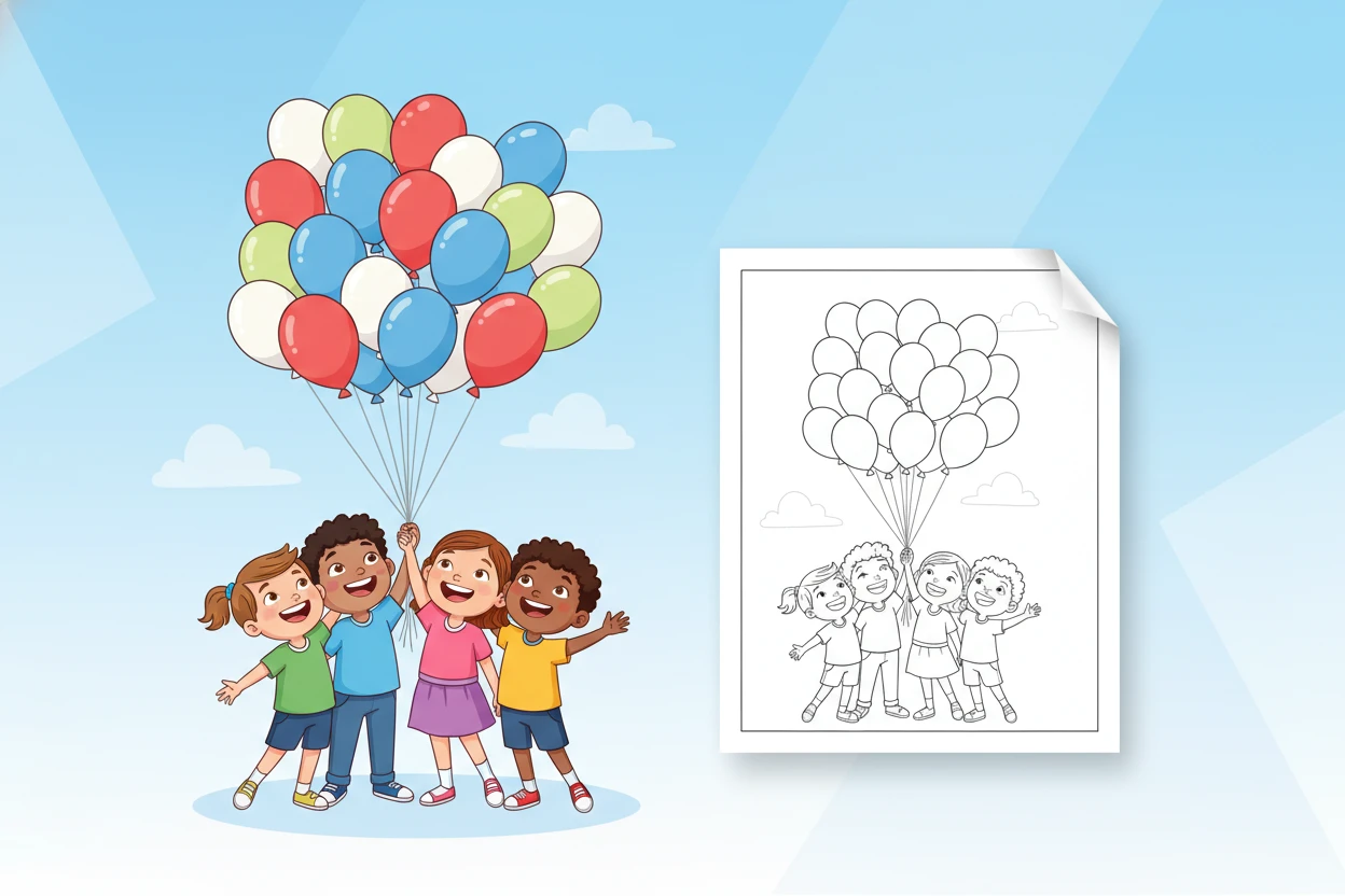 a-group-of-children-joyfully - 4th of july coloring pages