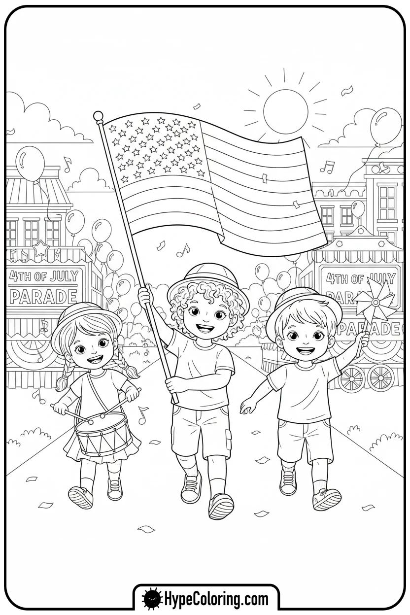 children-marching-in-parade - 4th of july coloring pages