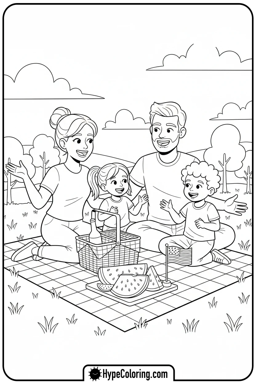 family-picnic-celebration - 4th of july coloring pages