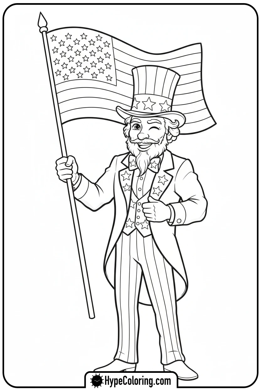 uncle-sam-with-flag - 4th of july coloring pages