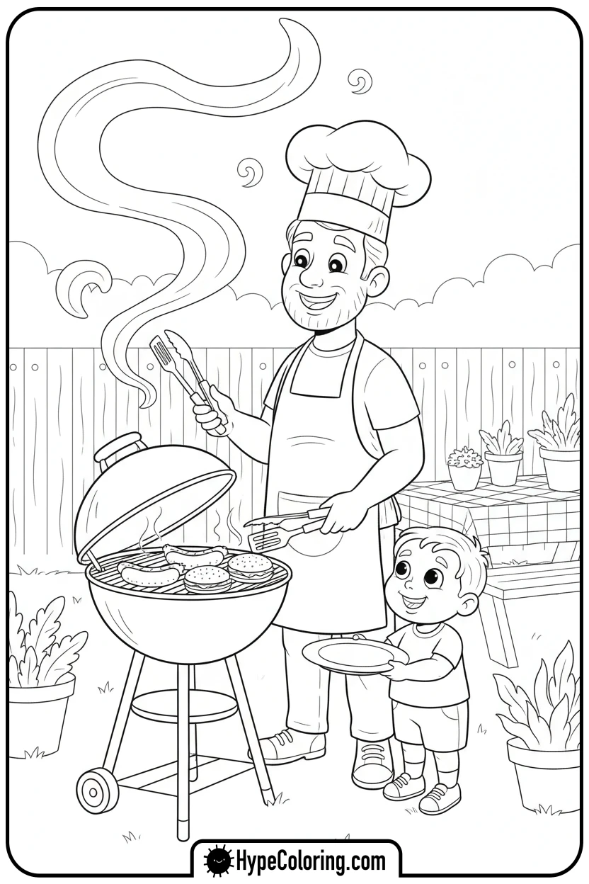 dad-grilling-bbq - 4th of july coloring pages