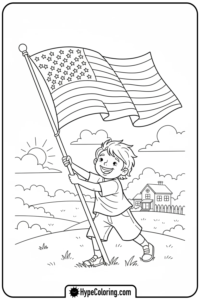 child-waving-american-flag - 4th of july coloring pages
