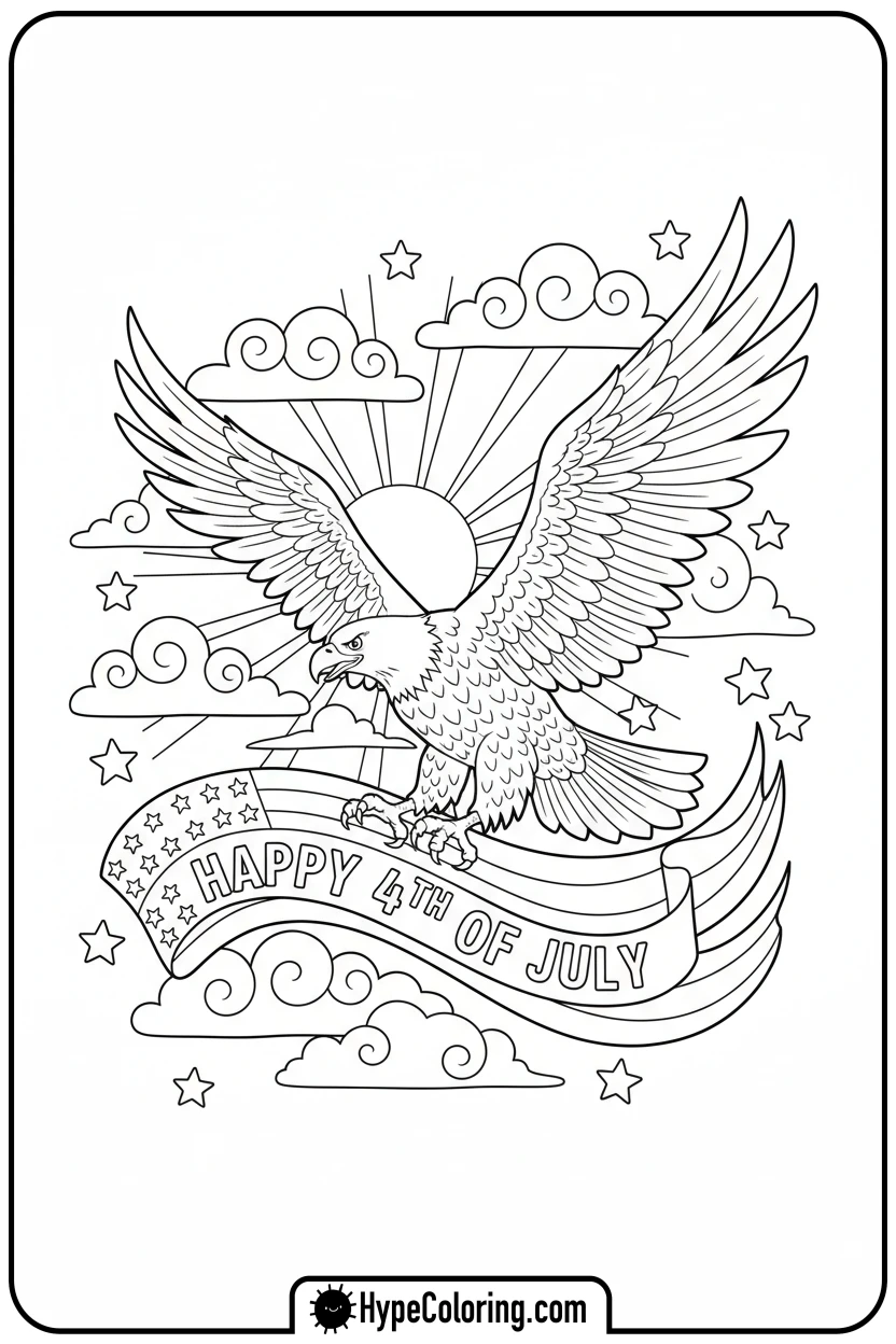 eagle-with-4th-of-july-banner - 4th of july coloring pages