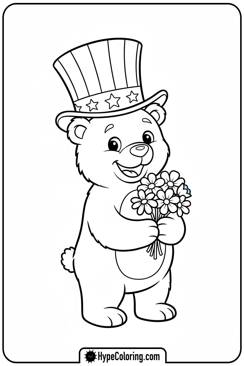 patriotic-bear-character - 4th of july coloring pages