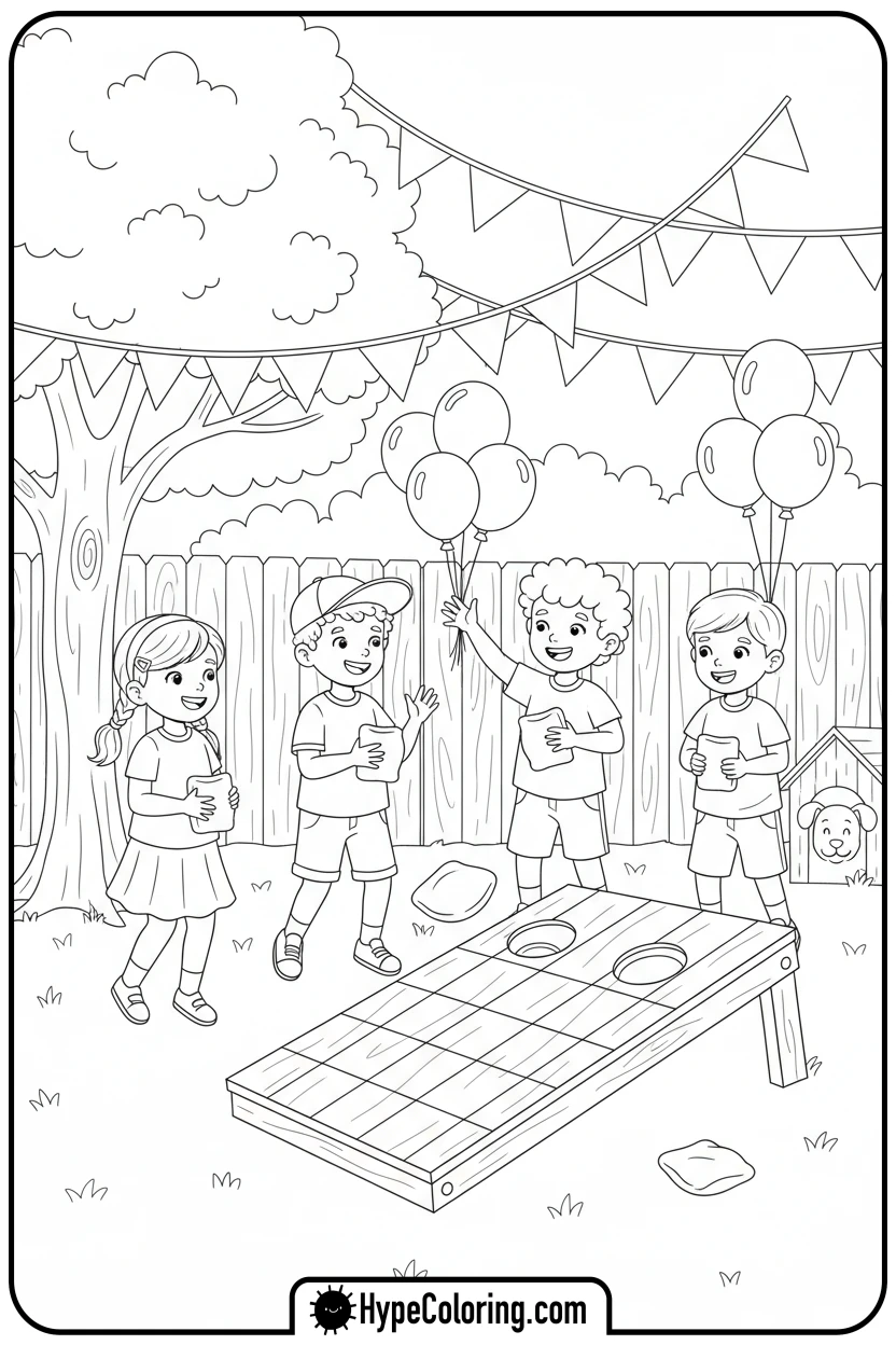 kids-playing-backyard-games - 4th of july coloring pages