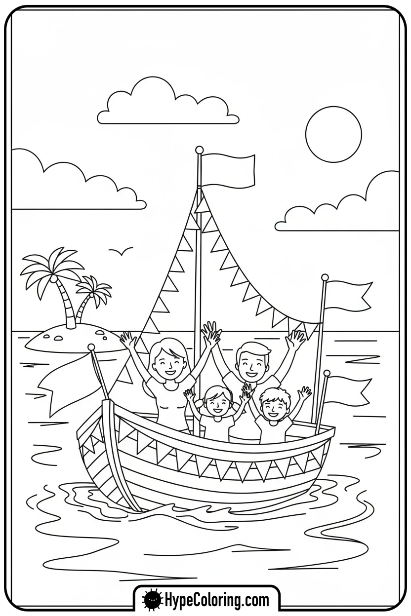 decorated-boat-parade - 4th of july coloring pages