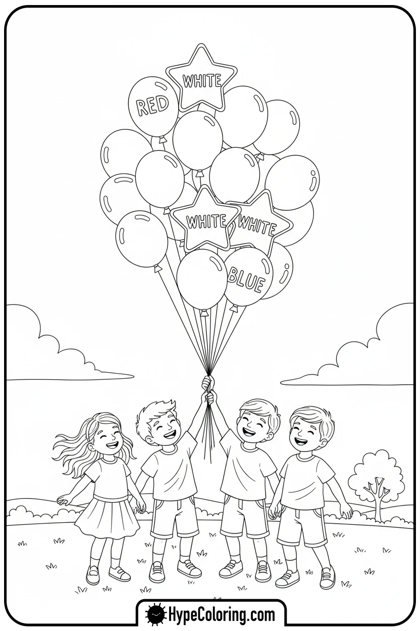 kids-releasing-balloons - 4th of july coloring pages