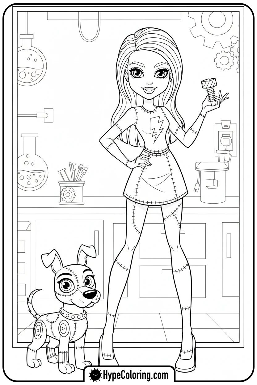 Click to download PDF frankie-stein-with-watzit - monster high coloring pages