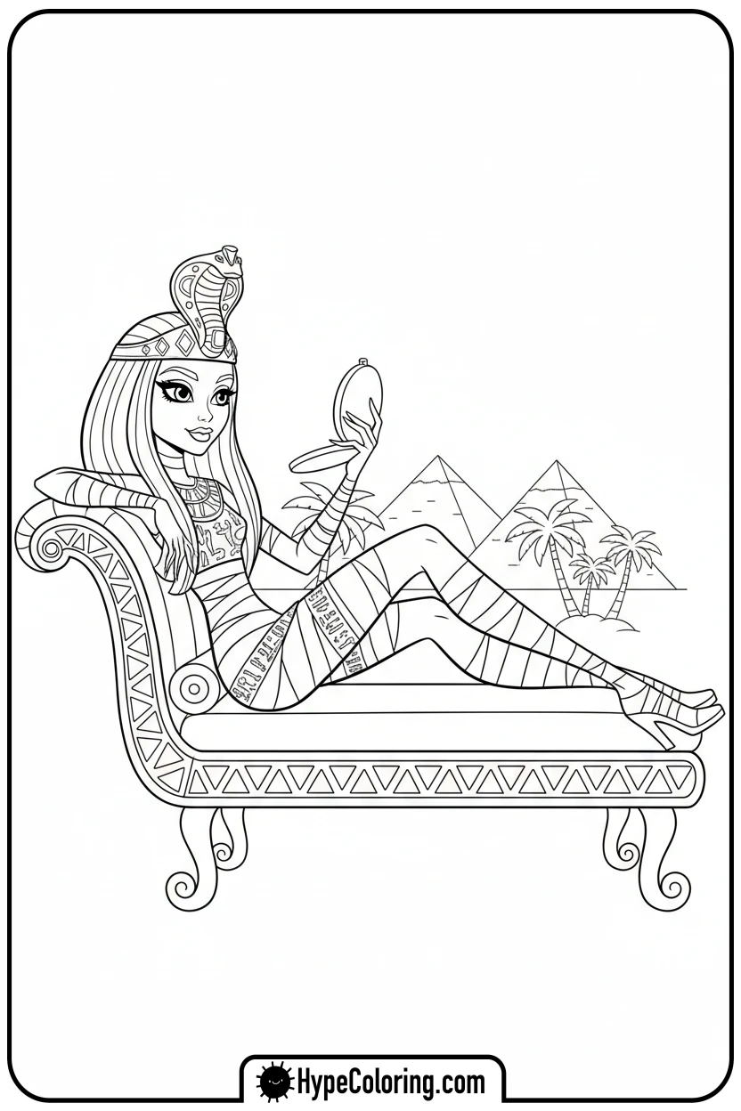 Click to download PDF cleo-de-nile-posing-royally - monster high coloring pages