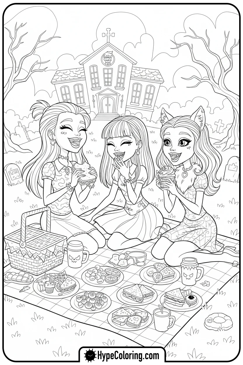 Click to download PDF monster-high-ghouls-picnic - monster high coloring pages