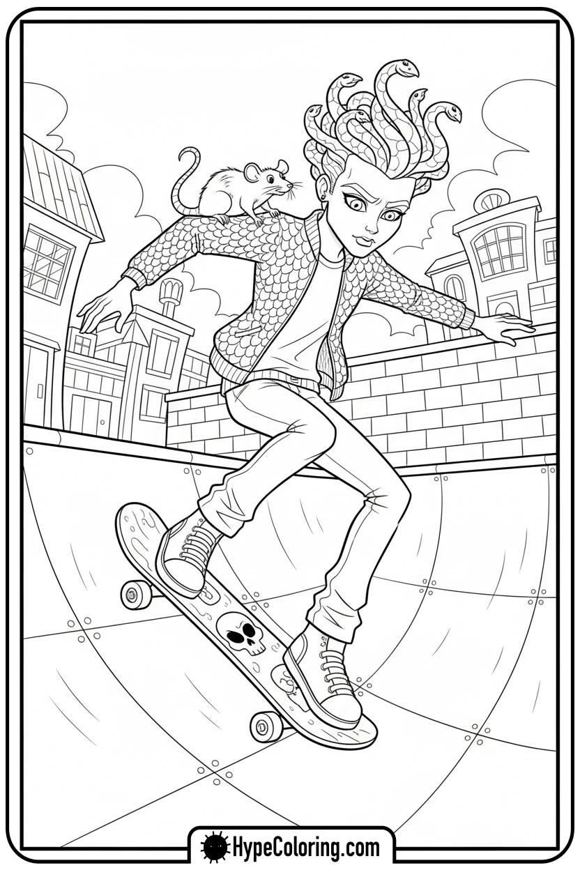 Click to download PDF deuce-gorgon-skateboarding - monster high coloring pages