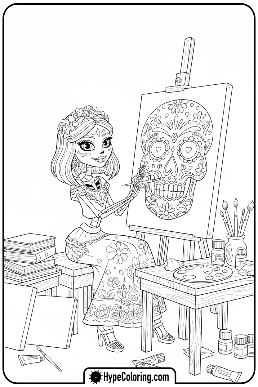 Click to download PDF skelita-calaveras-painting - monster high coloring pages