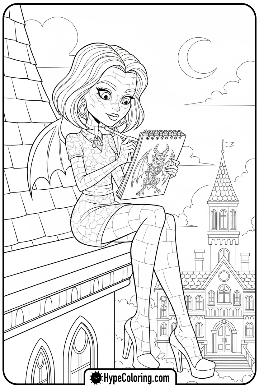 Click to download PDF rochelle-goyle-sketching - monster high coloring pages