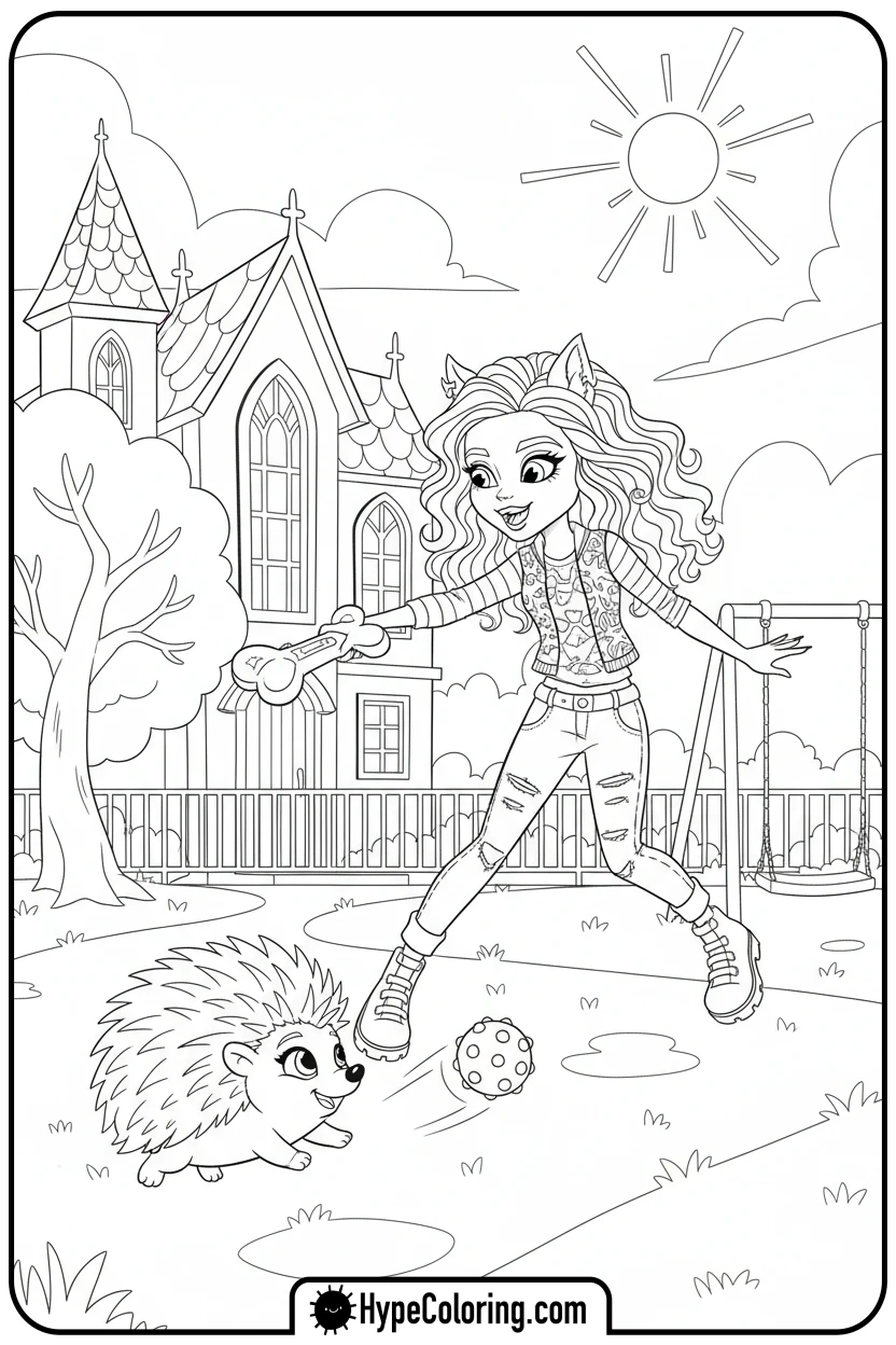 Click to download PDF howleen-wolf-playing-fetch - monster high coloring pages
