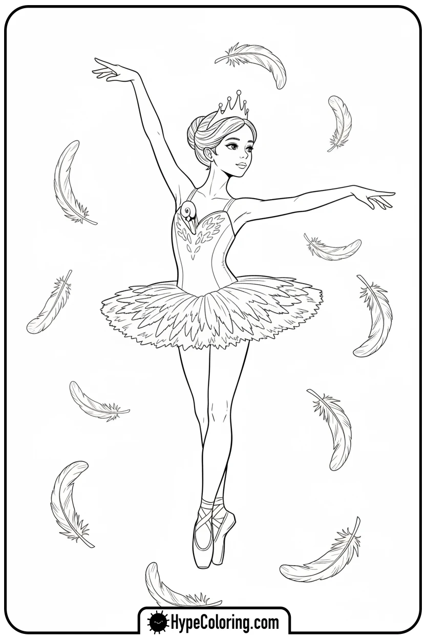 Click to download PDF swan-ballerina-spinning - ballet coloring pages