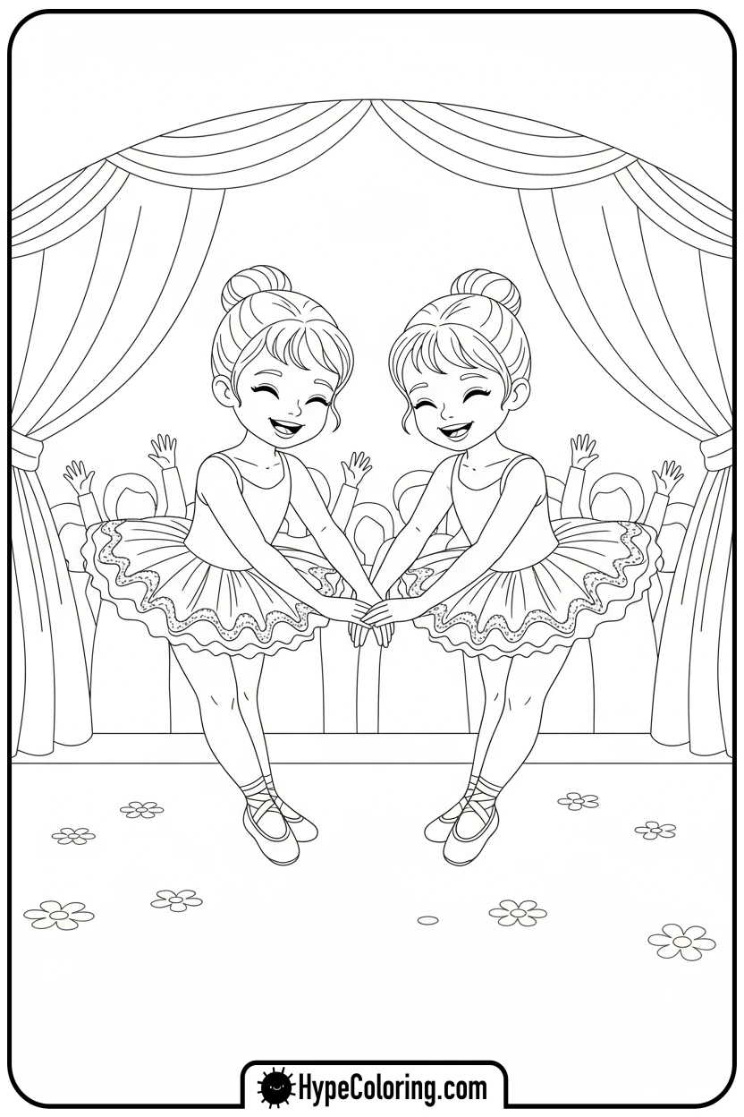 Click to download PDF ballerinas-bowing-together - ballet coloring pages