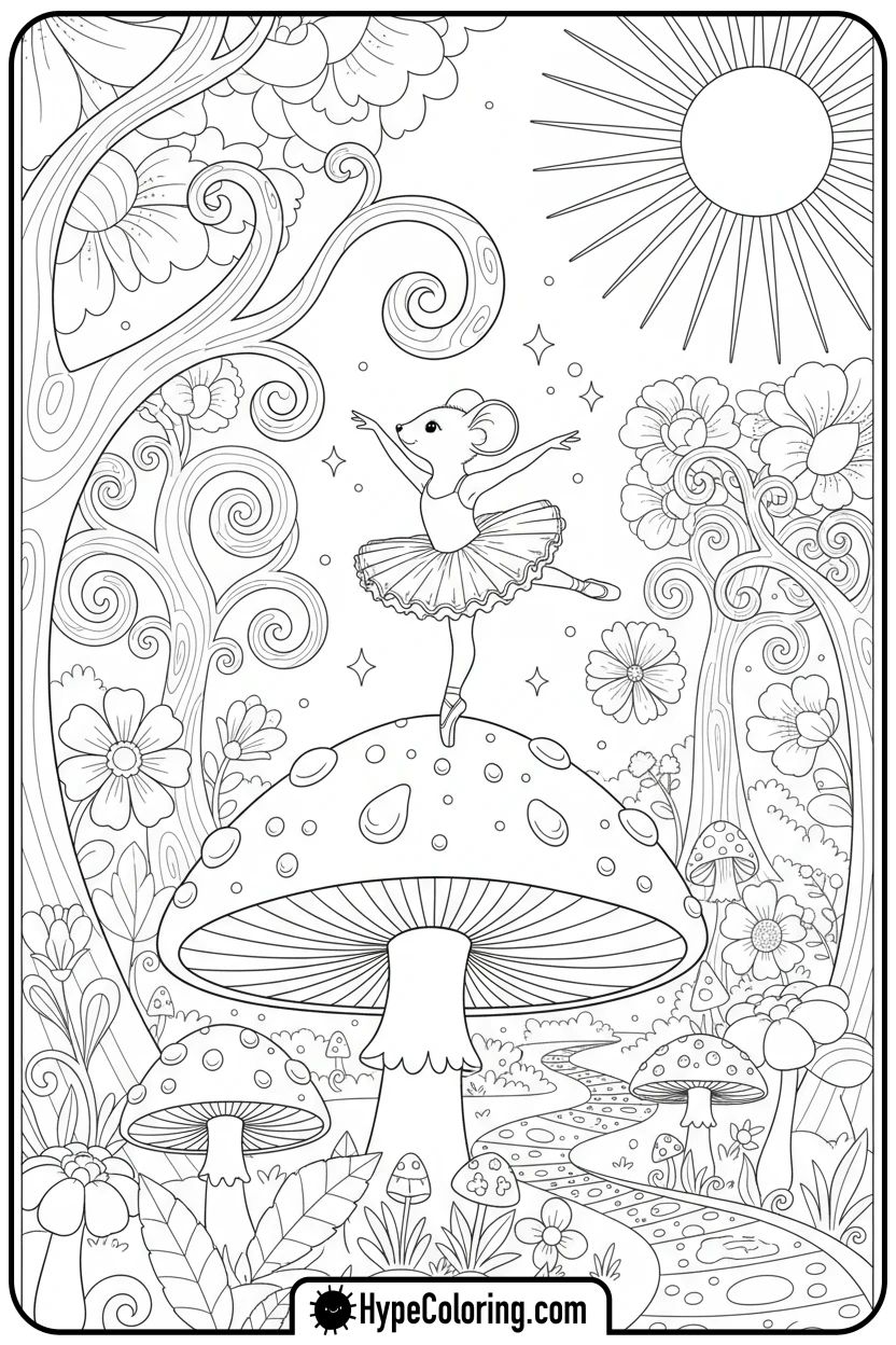 Click to download PDF mouse-ballerina-on-mushroom - ballet coloring pages