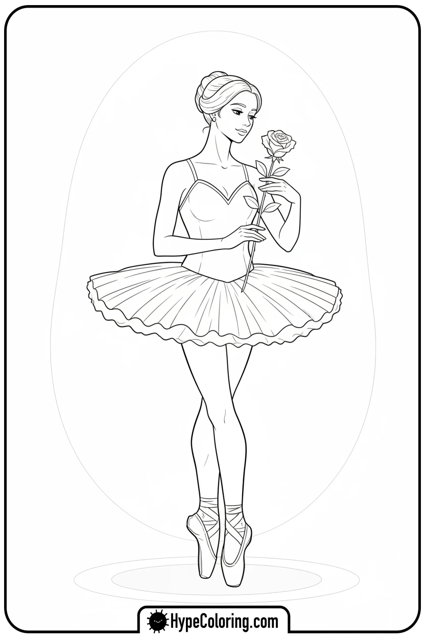 Click to download PDF ballerina-with-a-rose - ballet coloring pages