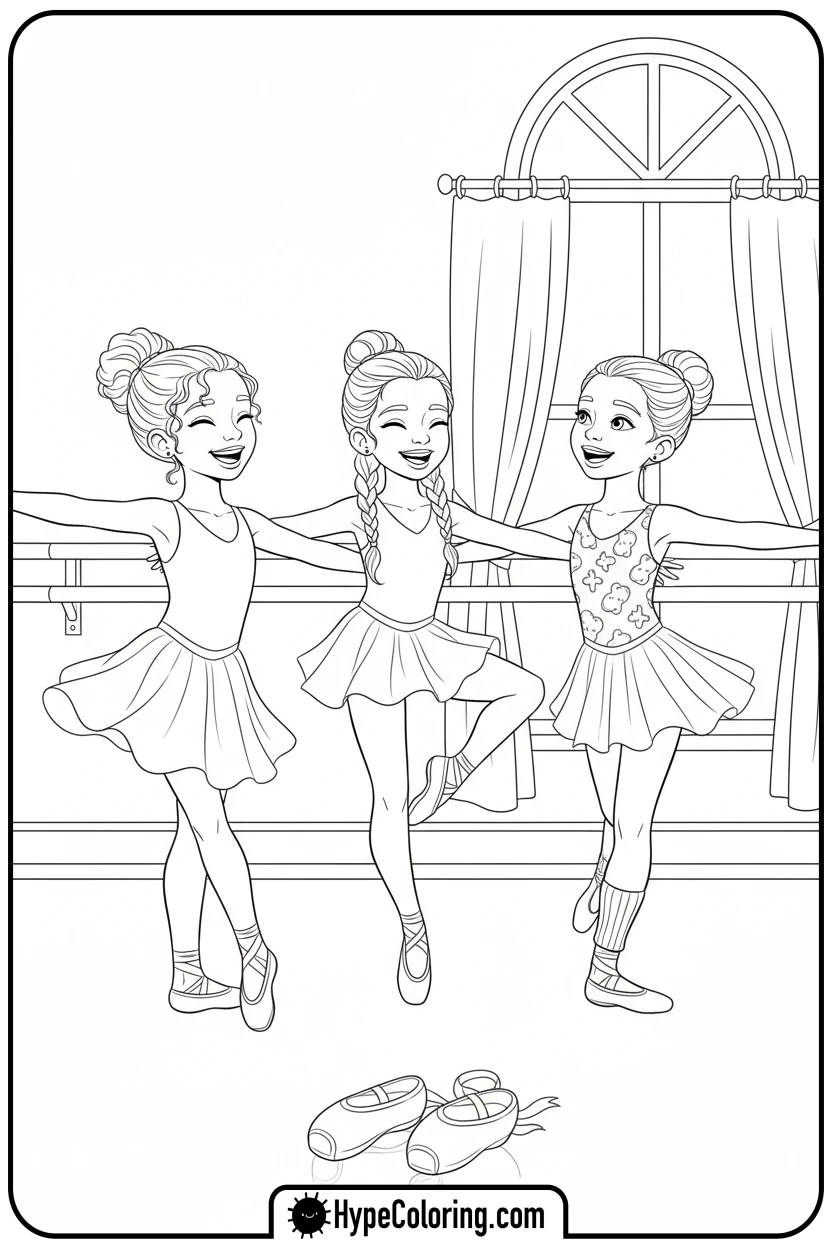 Click to download PDF group-of-ballerinas-dancing - ballet coloring pages