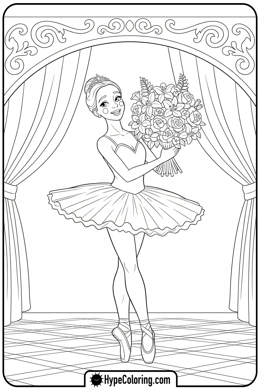 Click to download PDF ballerina-receiving-flowers - ballet coloring pages