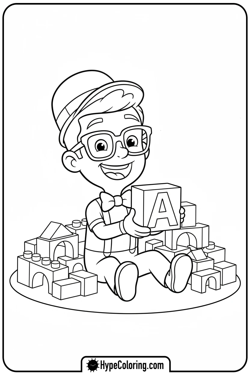 blippi-with-letter-block - blippi coloring pages